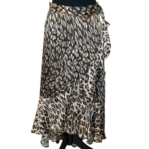 New ~ VINCE CAMUTO ~Leopard Print Side Tie Ruffle Hem A-Line Midi Skirt Size 1X - Picture 3 of 8